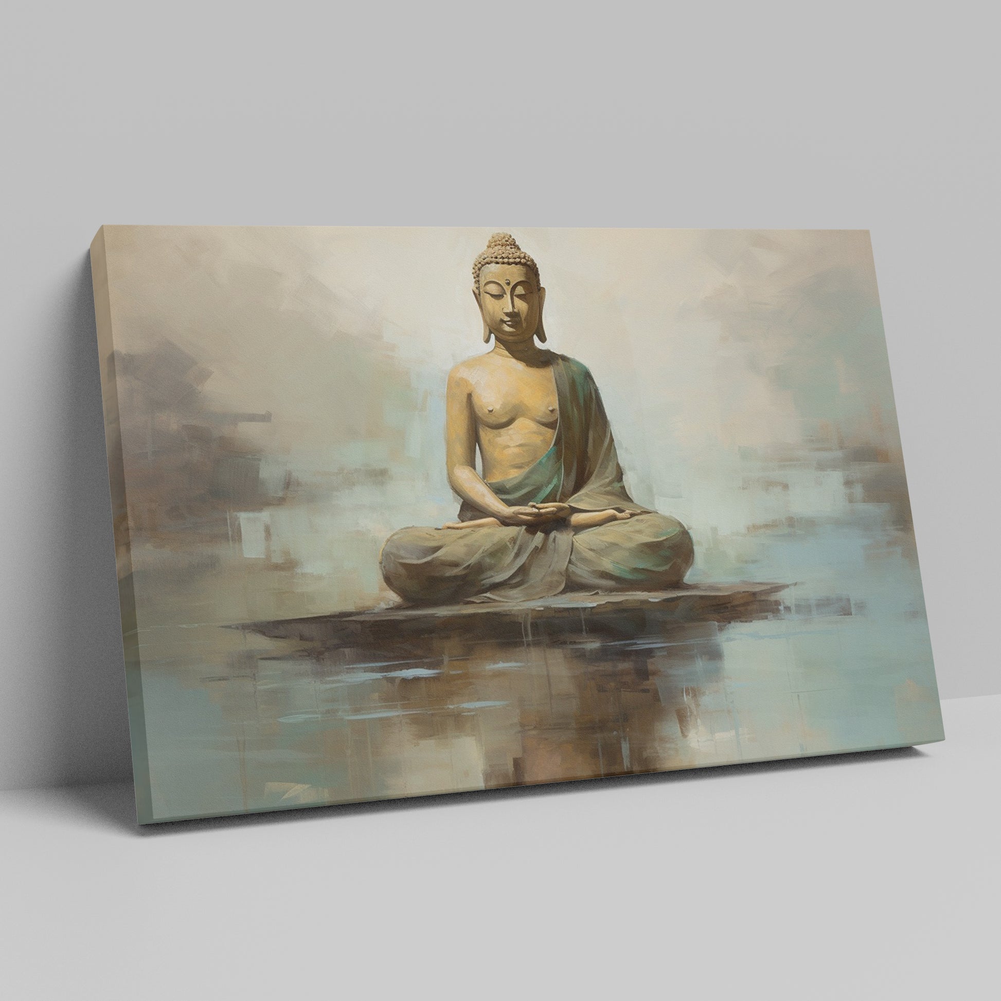 Serene Buddha Canvas Print in Earthy Tones on the Abstract Background
