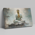 Framed canvas print of a serene Buddha in meditation with abstract, earthy tones