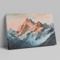 Framed canvas print of impressionist watercolor mountain landscape with sunset hues