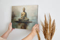 Serene Buddha Canvas Print in Earthy Tones on the Abstract Background