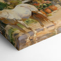 Framed canvas print of an impressionist painting featuring a white horse, a Victorian estate, and garden scenery
