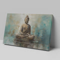 Framed canvas print of tranquil Buddha with abstract blue and beige background