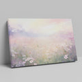 Framed canvas print of an impressionist painting of a daisy meadow at sunrise with soft pastel colours