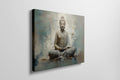 Canvas print of a meditating Buddha in beige and turquoise hues conveying serenity and spirituality.