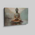 Framed canvas print of a serene Buddha in meditative pose with earthy tones
