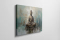 Framed canvas print of tranquil Buddha with abstract blue and beige background
