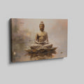 Framed canvas print of a serene Buddha in meditation with warm colour tones