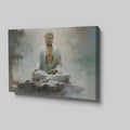 Framed canvas print of a serene Buddha in meditation with abstract, earthy tones