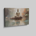 Framed canvas print of a serene Buddha in meditation with abstract watercolour lotus flowers and reflections