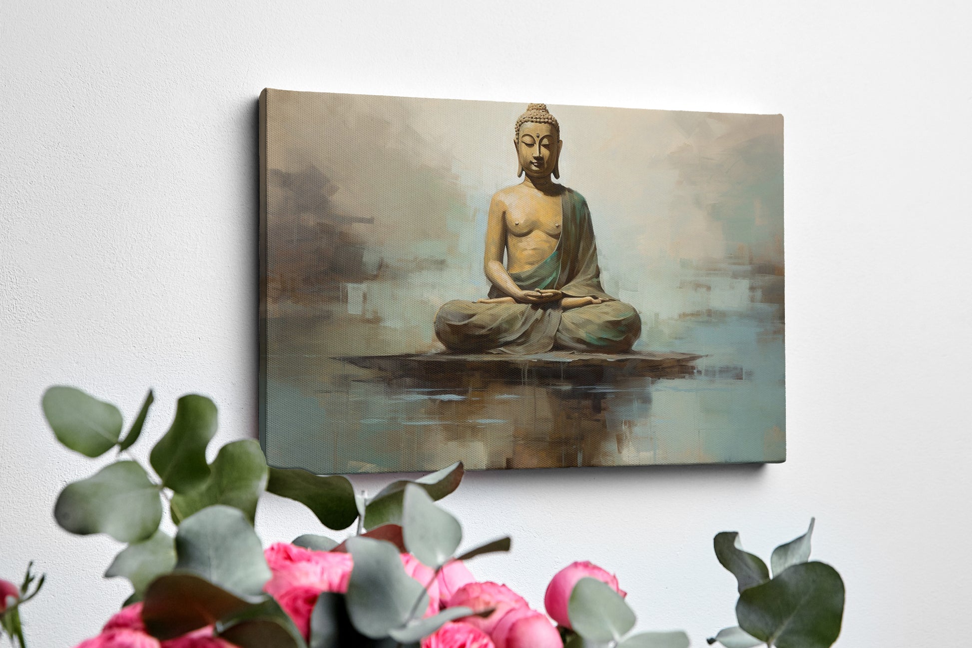 Serene Buddha Canvas Print in Earthy Tones on the Abstract Background