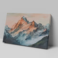 Framed canvas print of impressionist watercolor mountain landscape with sunset hues