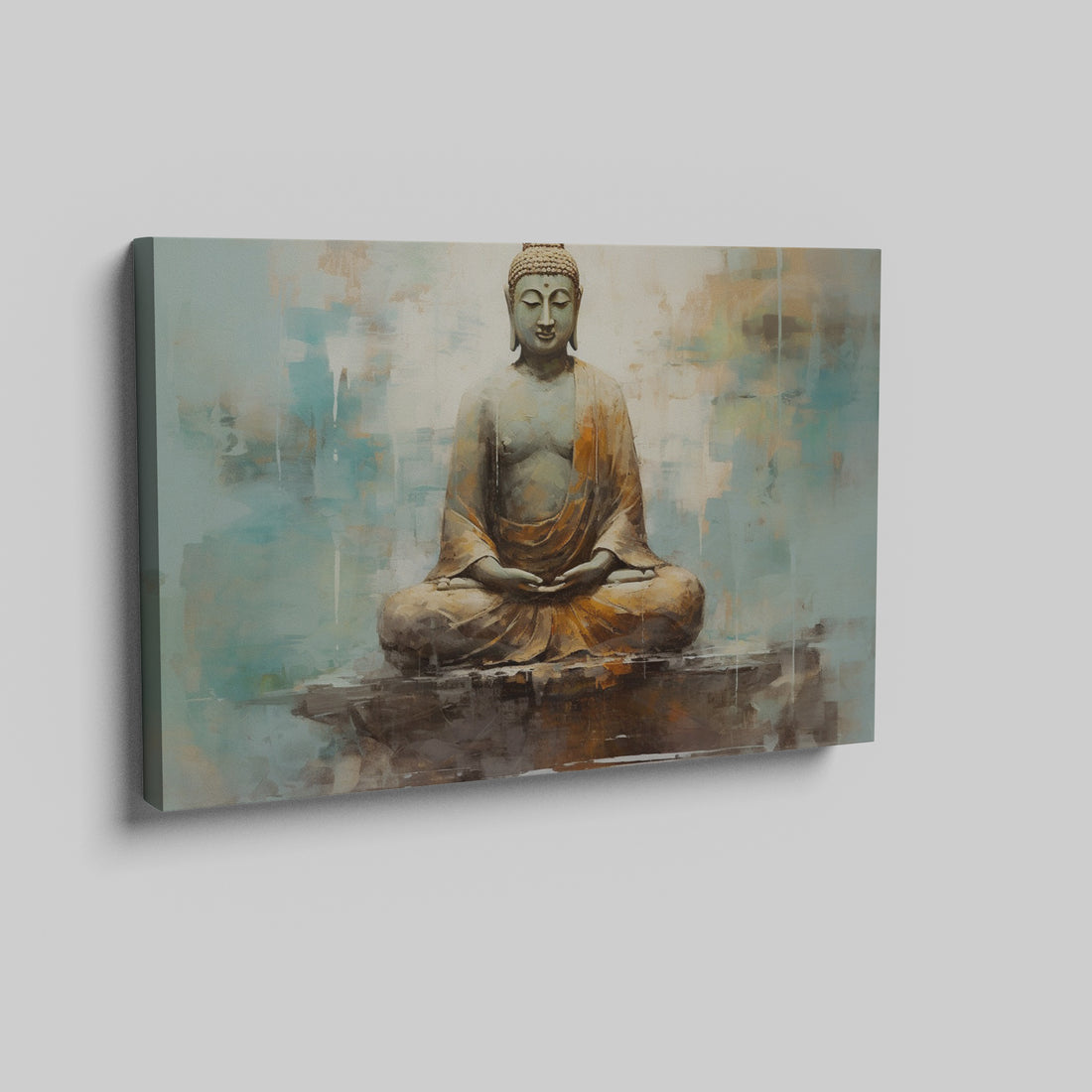 Framed canvas print of serene Buddha in meditation with an abstract textured background