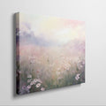 Framed canvas print of an impressionist painting of a daisy meadow at sunrise with soft pastel colours