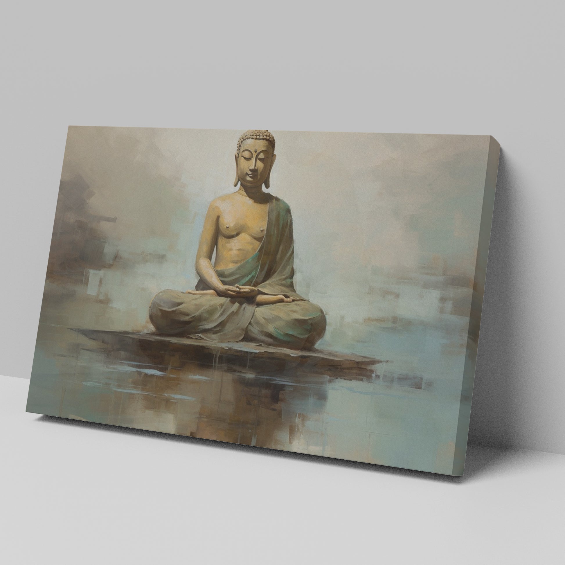 Serene Buddha Canvas Print in Earthy Tones on the Abstract Background