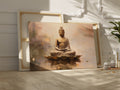 Framed canvas print of a serene Buddha in meditation with warm colour tones