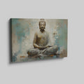 Canvas print of a meditating Buddha in beige and turquoise hues conveying serenity and spirituality.