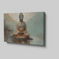 Framed canvas print of a serene Buddha in meditative pose with earthy tones