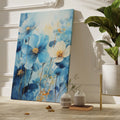 Framed canvas print of abstract blue and golden watercolour floral art