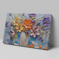 Framed canvas print of embossed and textured colourful flowers in impasto style