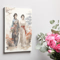 Digital painting of two women in traditional kimonos with cherry blossoms