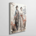 Digital painting of two women in traditional kimonos with cherry blossoms