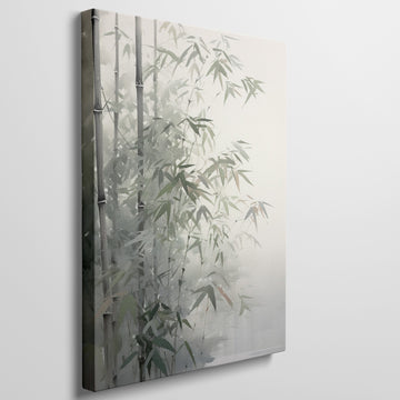 Artistic representation of a bamboo forest with subtle green and white hues