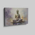 Framed canvas print depicting a serene Buddha in meditation, with textured strokes and a peaceful color palette