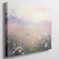 Framed canvas print of an impressionist painting of a daisy meadow at sunrise with soft pastel colours