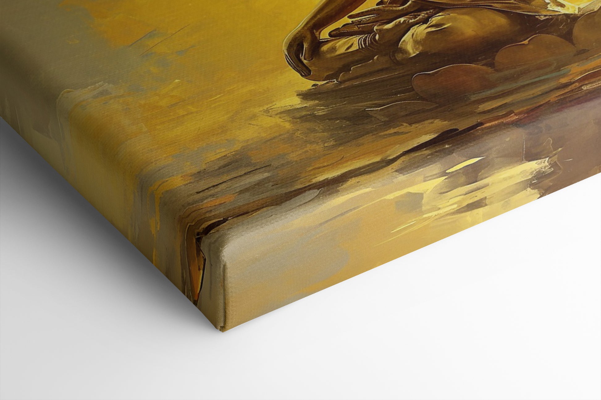 Framed canvas print of a golden Buddha in meditation