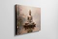 Framed canvas print of a serene Buddha in meditation with warm colour tones