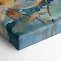 Framed canvas print of tranquil watercolor lotus flowers with pastel hues on a serene blue background