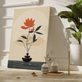 Framed canvas print of a minimalist bonsai tree silhouette against an abstract nature background