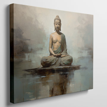 Serene Buddha Canvas Print in Earthy Tones on the Abstract Background