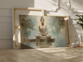 Framed canvas print of a meditative Buddha in serene, neutral tones