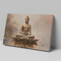 Framed canvas print of a serene Buddha in meditation with warm colour tones