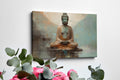 Framed canvas print of a serene Buddha in meditative pose with earthy tones