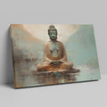 Framed canvas print of a serene Buddha in meditative pose with earthy tones