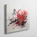 Framed canvas print of abstract red and black ink splash with oriental calligraphy