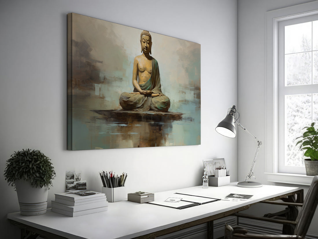 Serene Buddha Canvas Print in Earthy Tones on the Abstract Background