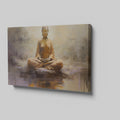 Canvas print of a meditating Buddha in warm amber and brown tones on a textured abstract background