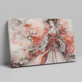 Framed canvas print of a traditional Japanese woman in ethereal watercolour style