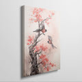 Framed canvas print of cherry blossoms and birds in watercolor