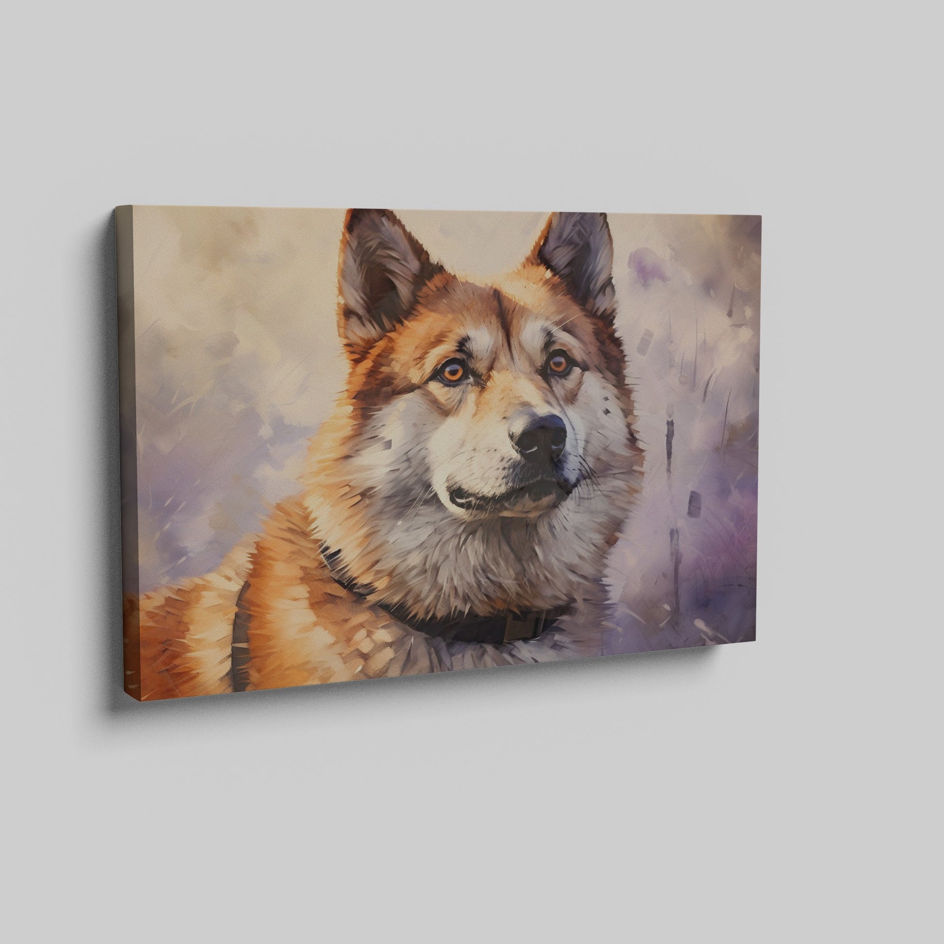 Framed canvas print of a detailed and textured digital painting of a majestic dog in warm colours