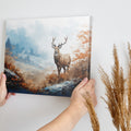 Framed canvas print of a majestic stag in a stylised autumn forest scene