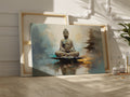 Framed canvas print of a serene Buddha in meditation with warm and earthy tones