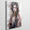 Framed canvas print of abstract female portrait with vibrant colours and watercolor style