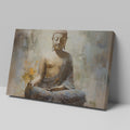 Framed canvas print of a serene meditative Buddha with abstract elements and earthy tones