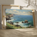 Framed canvas print of a stunning coastal cliff landscape with blue ocean and sunny skies