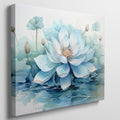 Framed canvas print of a serene watercolour lotus flower in delicate blues and whites