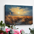 Framed canvas print of a rustic sunset with tall grasses and birds against a dramatic sky